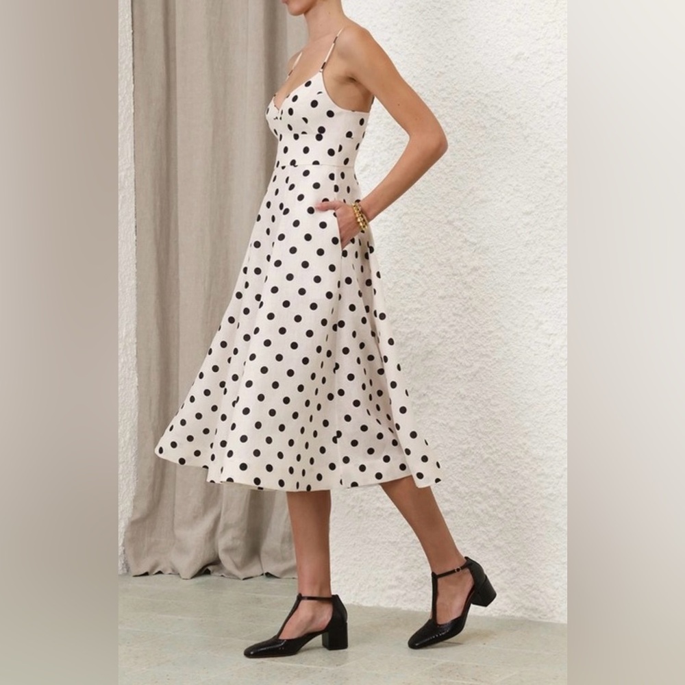Zimmermann midi picnic dress white polka dot with black size medium